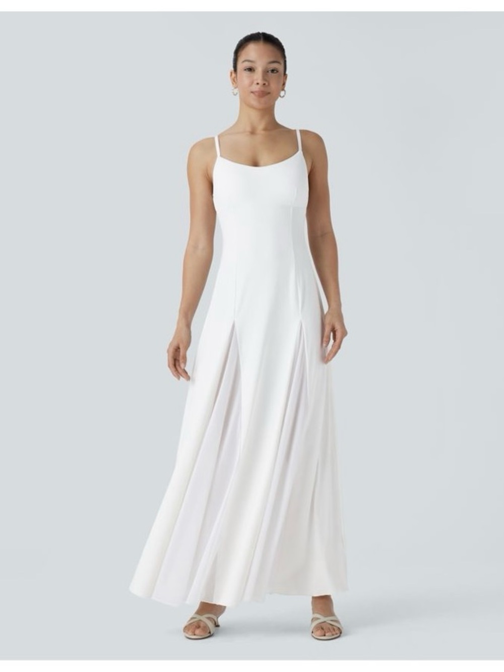 Halara White Flowy Contrast Mesh Panel Maxi Dress, Sz L